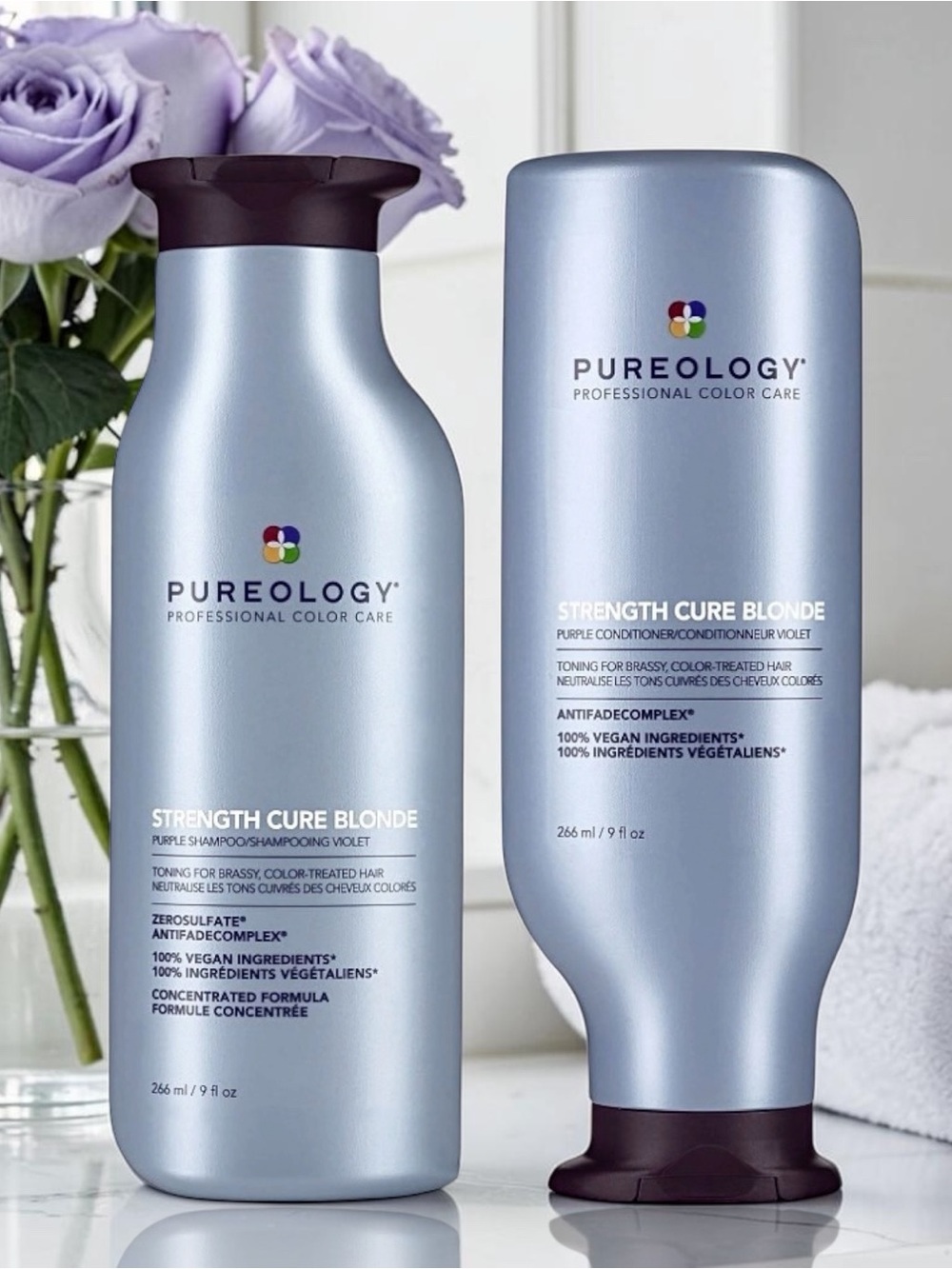 PUREOLOGY Strength Cure BLONDE Purple Shampoo + Conditioner Toning Anti Brass